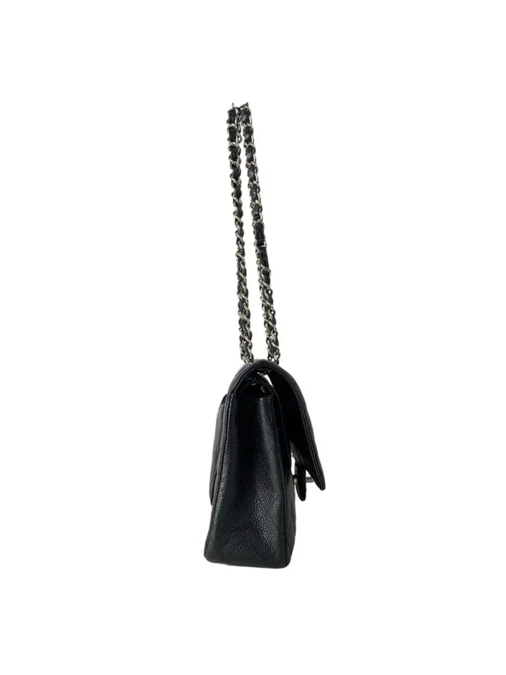 Chanel Shoulder Bag Double Flap Quilted Black Chain Silver